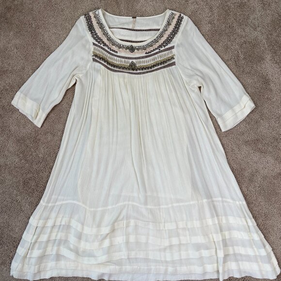 Free People Dress Women L Ivory Embroidered Beaded Wedding Bohemian Festival - Picture 3 of 13